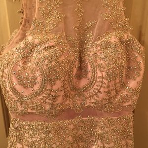 Peachy Pink Long Gold Dazzled Gown, Size S